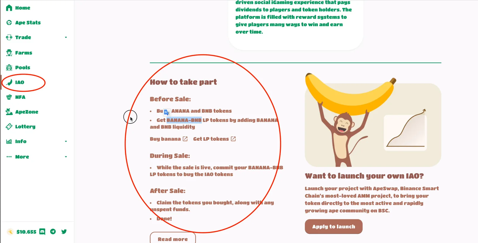 【DeFi】ApeSwap（エイプスワップ）とは？始め方・ゴールデンバナナ（GNANA）・IAO参加方法など徹底解説【仮想通貨】の説明画像
