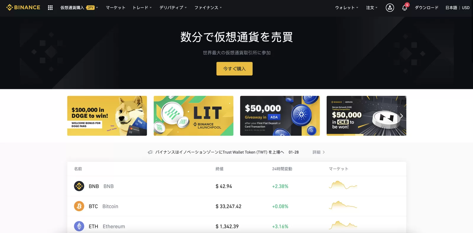 バイナンスでUSDT（テザー）をクレジットカードや銀行振込で購入する方法【Binance】の説明画像