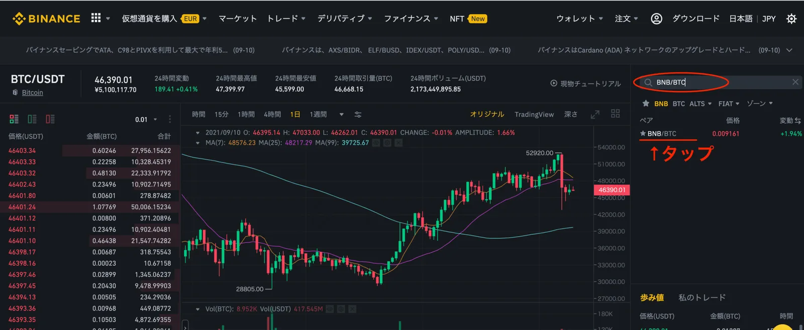 【BINANCE(バイナンス)】売却方法を解説！買い方・売り方(トレード)・手数料が安くなる方法・リミット・マーケット・ストップリミット注文の説明画像